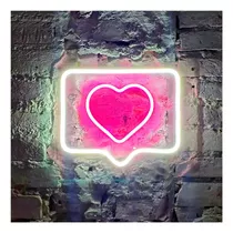 Painel Neon Led Like Curtir Instagram Branco E  Rosa 30 Cm