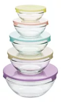 Set X 5 Bowls De Vidrio Con Tapa Apto Microondas Soft Carol 