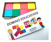 Dominó Cores Jogo Educativo Brinquedo 28pcs Madeira Mdf