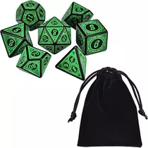 Kit 7 Dados Rpg Verde D&d Runas D4 D6 D8 D10 D10% D12 D20 Cor Verde Runas