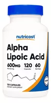 Acido Alfa Lipoico 600 Mg 120 Capsulas Para 2 Meses Sabor Sin Sabor