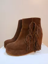 Bota Corta Taco Chino Gamuza Choco Flecos 