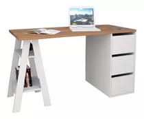 Escritorio Appunto  Self Con Cajones Mdp De 135cm X 76cm X 60cm  Castaño Y Blanco