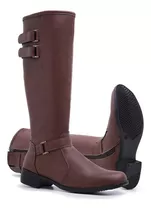  Bota Feminina Montaria Cano Longo Alto Ziper Fivela 11051