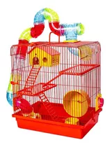 Gaiola Hamster 3 Andares Tubos Luxo Vermelha Jg Jel Plast Cor Vermelho