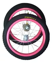 Kit Roda Completo P/ Bike Aro 16 Infantil Laranja/rosa Neon