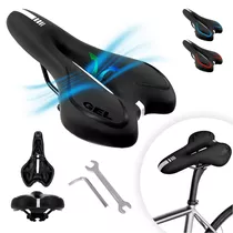 Asiento Cómodo De Bicicleta Con Cojín Suave De Gel Impermeable Acolchonado Antiprostático Negro