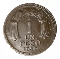 Antigua Moneda 1 Peso 1950 Copihues Chile Colección