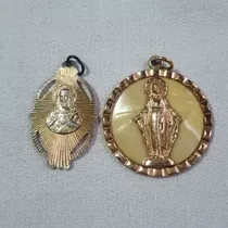 2 Medallas Muy Antiguas Virgen Y Sagrado Corazón ( Leer )