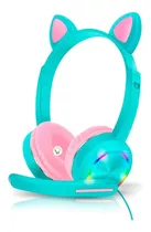 Audifonos Gato Diadema Con Luz Led Y Microfono Para Niños