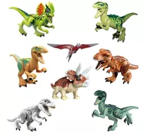 Kit 8 Dinossauros Bloco Montar Criança Brinquedo