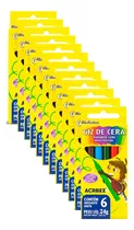 Giz De Cera Acrilex 6 Cores Fino 24g Escolar - Kit 12 Caixas