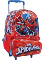 Mochila Con Carro 16 Pulgadas Spiderman Marvel Color Rojo
