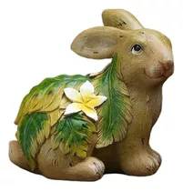 Figura De Animal De Jardín, Conejo Con Hojas Y Flores, Outdo