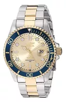 Reloj Pulsera Invicta Pro Diver 30022 De Cuerpo Color Plateado, Analógico, Para Hombre, Fondo Oro, Con Correa De Acero Inoxidable Color Acero Y Oro, Agujas Color Blanco Y Oro, Dial Blanco Y Oro, Minut