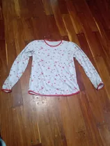 Pijama Solo Remera Manga Larga Talle S Blanca Corazon Algodo