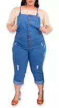 Macacão Jeans Feminino Plus Size Longo Jardineira Feminina