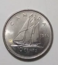 De Colección Moneda De 10 Centavos Canadienses 1989