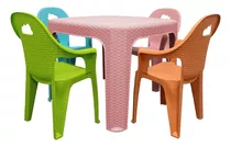 Set Mesa Y 4 Sillas Infantiles Niños Colores Tipo Rattan