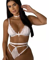 Lingerie Feminina Sensual Renda Transparência Choker Luxo