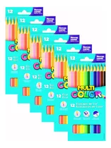 Kit 6 Caixas Lápis De Cor 12 Novas Cores Multicolor Atacado 