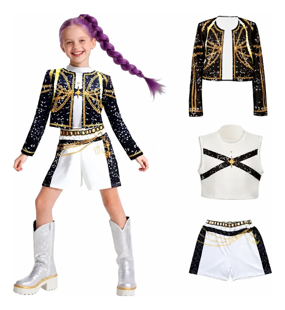 Anime Kpop Demon Hunter Cosplay Rumi Mira Cosplay Para Niñas Negro Blanco 130