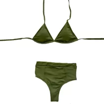 Bikini Triangulo Con Tazas Mujer + Bombacha Tiro Alto Mallas