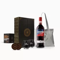 Kit Cinzano Rosso Vasos Negros Grabados Box Regalo