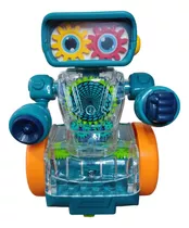Mini Robô De Brinquedo Transparente Com Engrenagens Luz Som