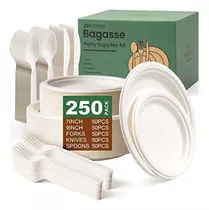 Juego De 250 Platos De Papel Compostables, Platos De Papel R