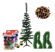 Arbol Navidad 120cm 24 Bolas Surtidas 2 Guirnaldas 100 Luces