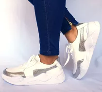 Sam123 Zapatillas Talles Grandes Mujer Blancas Praga Plata