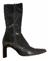 Botas De Dama. Cuero Negro Con Trenzado. Talle 37