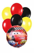 Set Globo Metalizado Esférico Cars + Latex 42cm X 7 Pzas