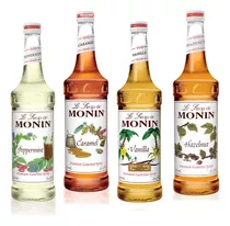 4 Syrup Monin 50ml; Vainilla, Caramelo, Avellana Y Menta.