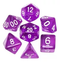 Dados Para Rpg Com Sete - Lilás Translucido C/nº Branco