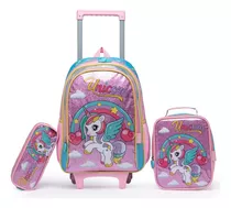 Kit Mochila De Rodinhas Infantil Escolar Lancheira Estojo