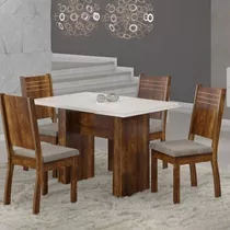 Conjunto Sala Da Jantar Mesa Com Tampo De Vidro/mdf Com 4 Wt