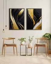 2 Cuadros Decorativos Abstracto Oro Negro Arte Para Imprimir