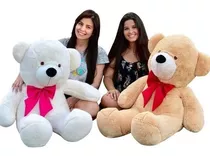 Urso Teddy Gigante Pelúcia Com Laço 1,10m Cores Antialérgico Cor Baunilha/pink