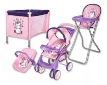 Set 4 Accesorios Muñeca Infantil Coche-silla-cuna-portabebé 