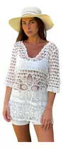 Camisa Broderie Calada Bautismo Civil Blusa  Crochet Encaje