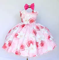  Vestido Para Festa De Criança Floral Com Tiara Tam 4 Ao 16 