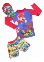 Traje De Baño Mario Bross Para Niño - Buzo,  Bóxer Y Gorra