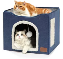 Casa Y Cama Plegable Para Gato Con Cojín Suave,azul Tibetano