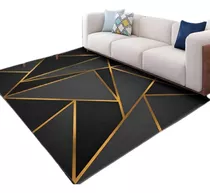 Alfombra 3d Negra Con Diseño Lineal Dorado 200x240 Cm