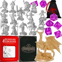 Kit Gold Rpg Ded Dnd 14 Miniaturas Dragão + Mapa + Dados