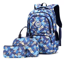 Mochila Set De 3 - Juego De Mochila Con Estampado Geométrico Color Azul