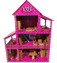 Casa Casinha De Boneca Lol 30 Moveis + Parquinho Mdf Novo