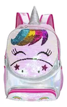 Mochila Primaria Unicornio Lentejuela Tornasol Wilys Wt381 Color Blanco